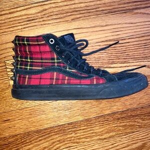 Van’s Plaid Spiked Red Black High Top Canvas Sneakers